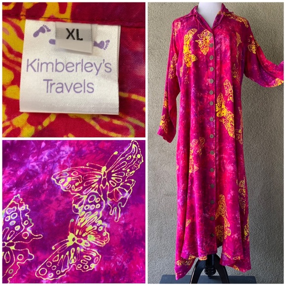 “Kimberley’s Travels” Hot Pink and Purple Butterfly Batik Dress size 2X - Picture 1 of 12